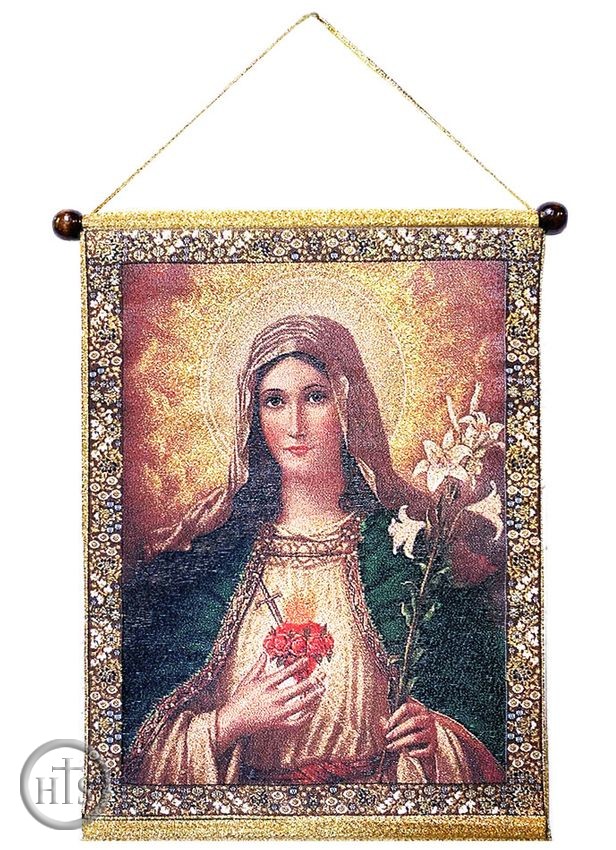 HolyTrinityStore Image - Sacred Hearts of Virgin Mary, Hanging Tapestry Icon Banner 