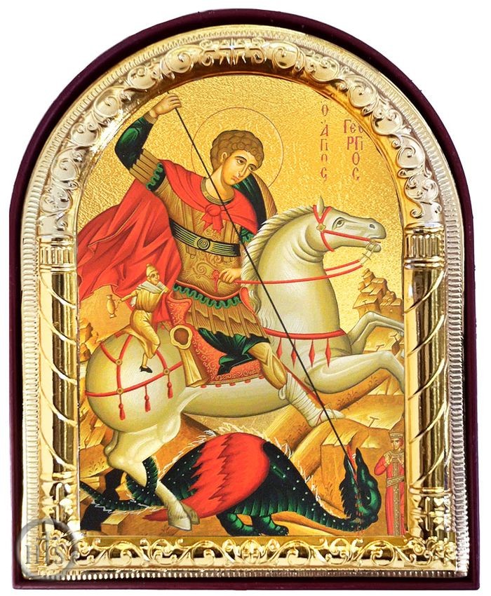 Photo - Saint George, Arched Orthodox Icon with Stand