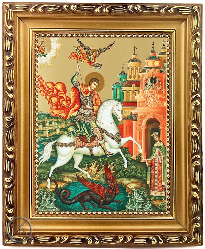 HolyTrinityStore Picture - Saint George, Wooden Frame Orthodox Icon with Stand