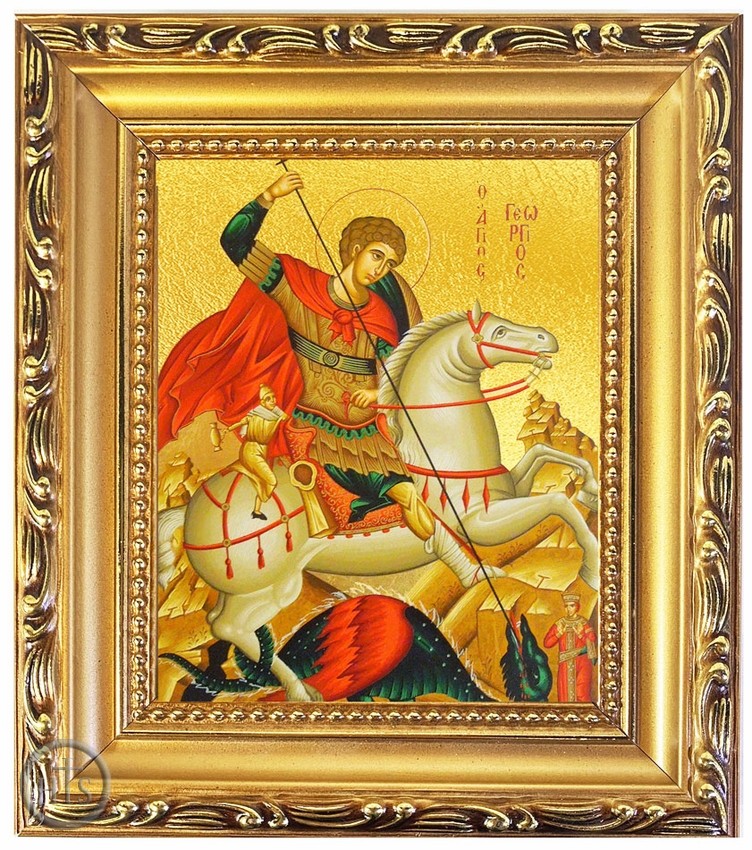 HolyTrinityStore Photo - Saint George, Wooden Frame Gold Foil Icon with Stand