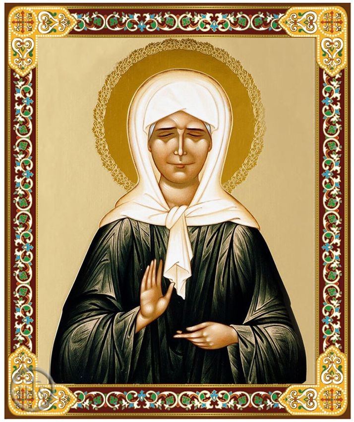 HolyTrinityStore Image - Saint Matrona, Gold Foil Orthodox Icon with Stand