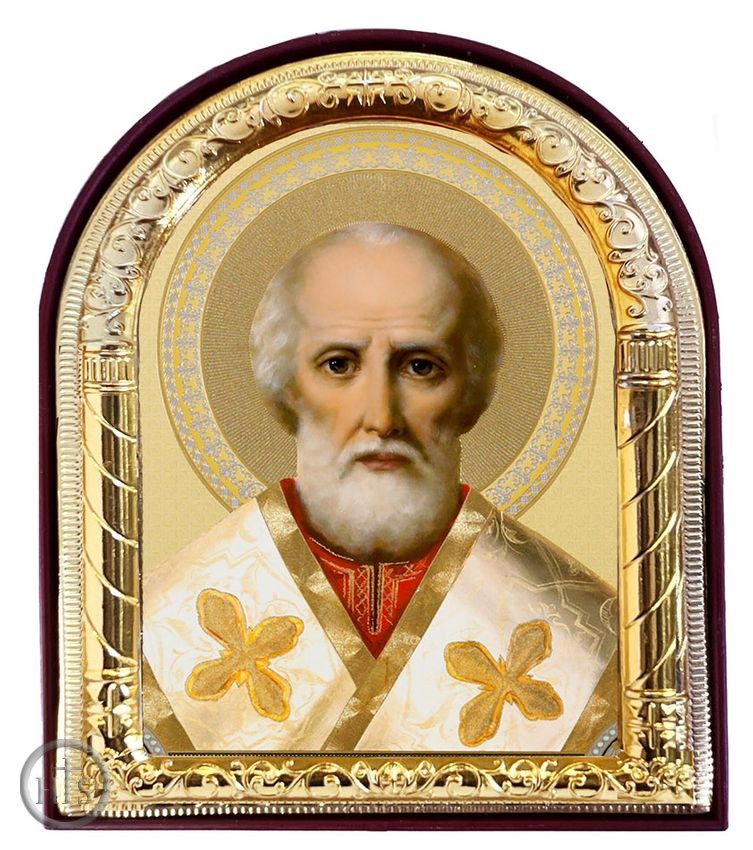 Product Picture - Saint Nicholas the Wonderworker, Arched Orthodox Icon with Stand