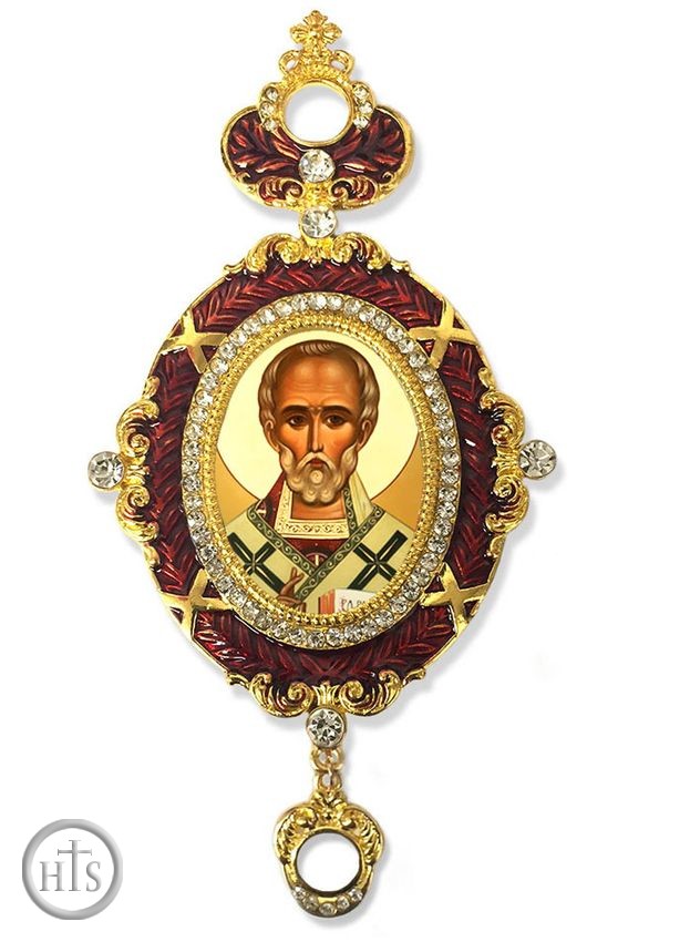 HolyTrinityStore Picture - Saint Nicholas, Enameled Jeweled Icon Ornament