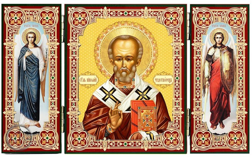 HolyTrinityStore Image - Saint Nicholas, Icon Triptych with Arch. Michael and Gabriel