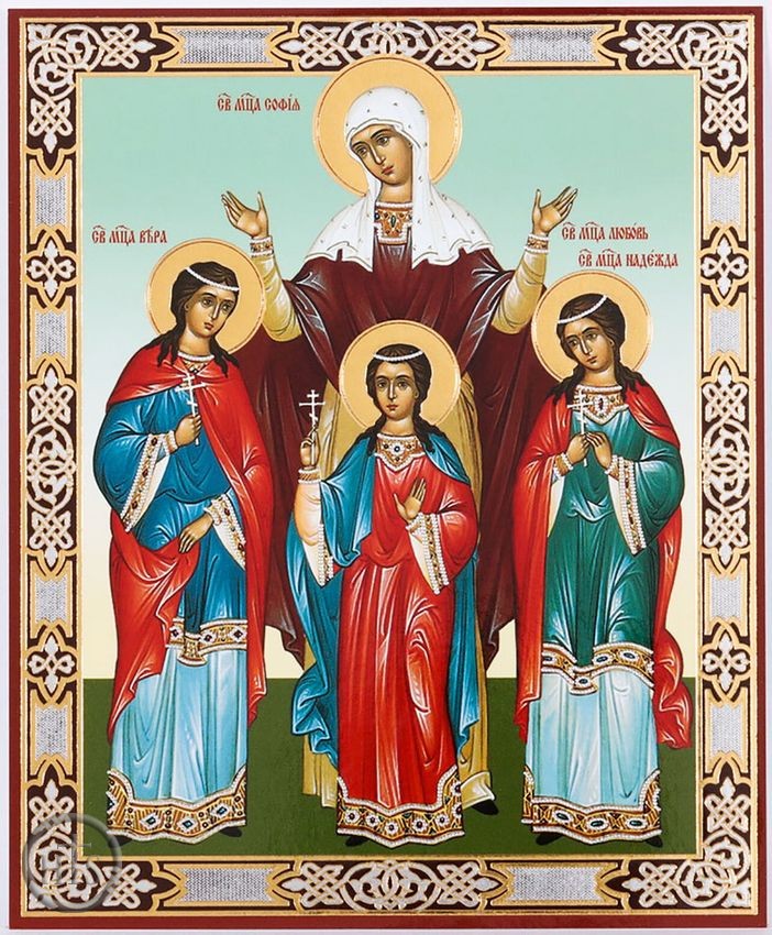 Photo - Saint Sophia and Daughters, Gold Foil Orthodox Icon with Stand 