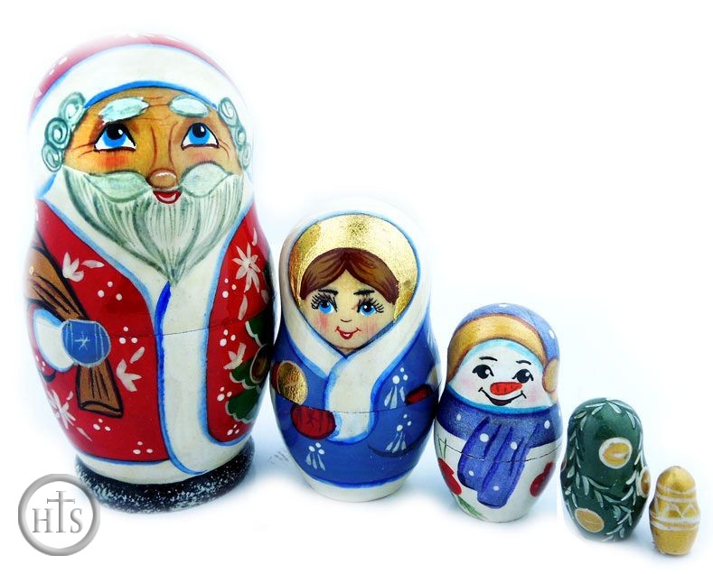 HolyTrinity Pic - Santa 5 Nested Wooden Dolls, Hand Carved and Hand Painted 