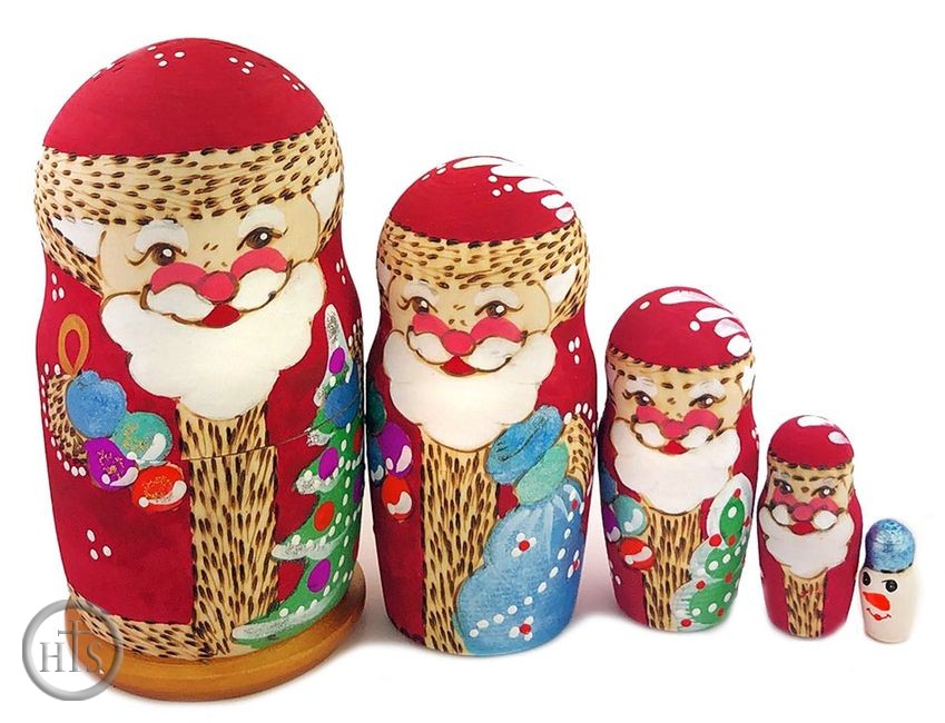 Image - Wooden Santa 5 Nesting Dolls, Hand Carved 