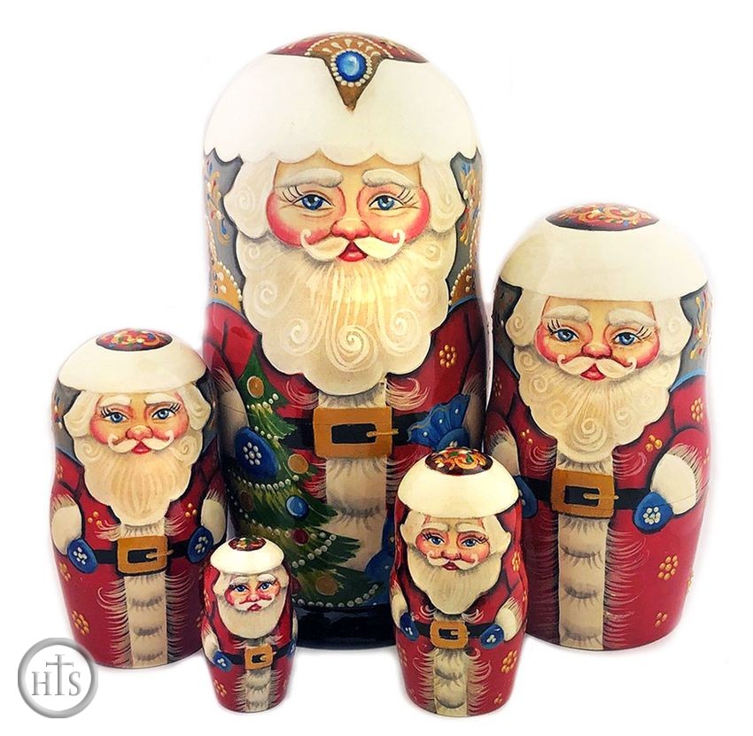 Image - Wooden Santa 5 Nesting Dolls, Hand Carved and Hand Painted 