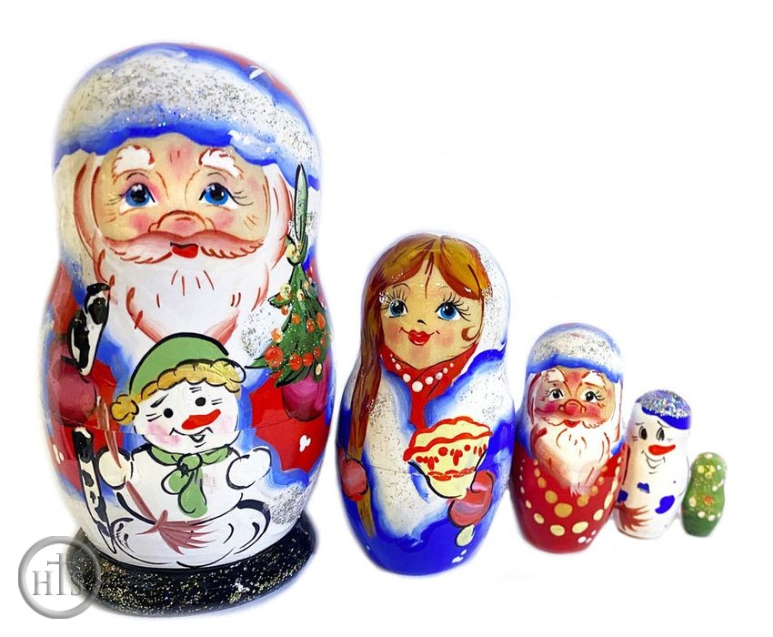 Pic - 5 Nesting Wooden Doll with Snowman, Snow Maiden