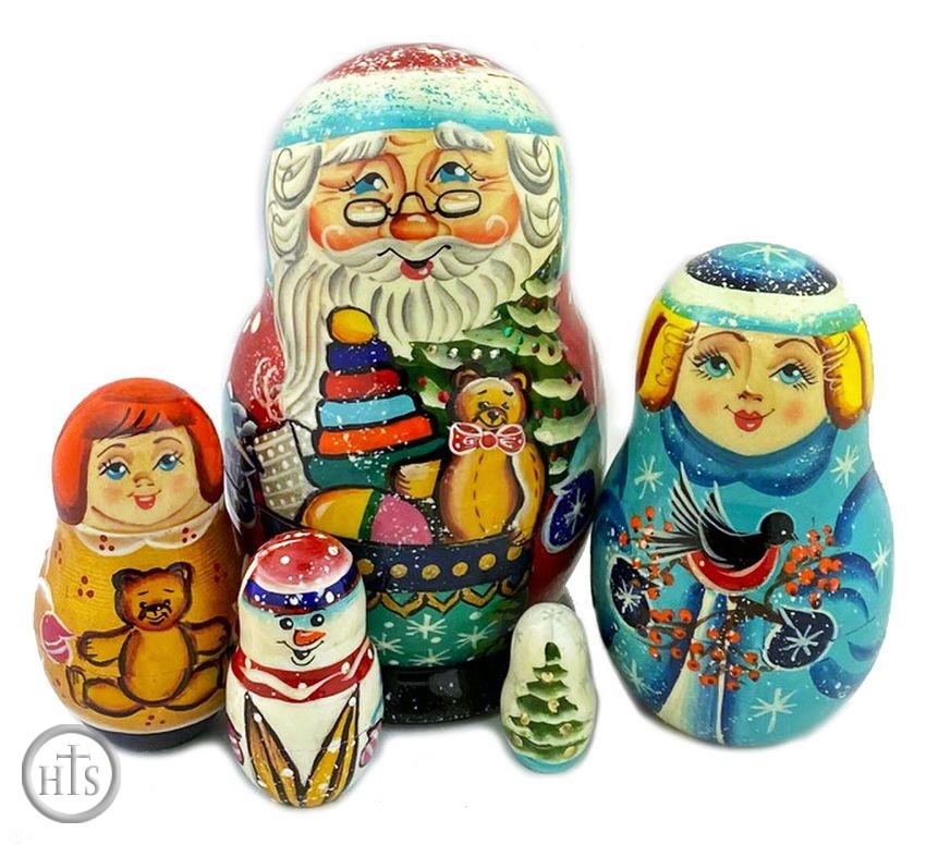 HolyTrinityStore Photo - 5 Nesting Wooden Doll with Santa, Snow Maiden and Boy