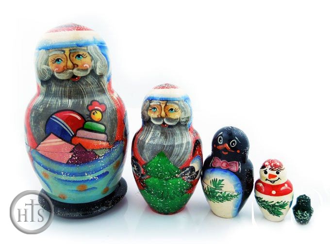 Product Pic - Santa 5 Nested Wooden Dolls, Hand Carved and Hand Painted 