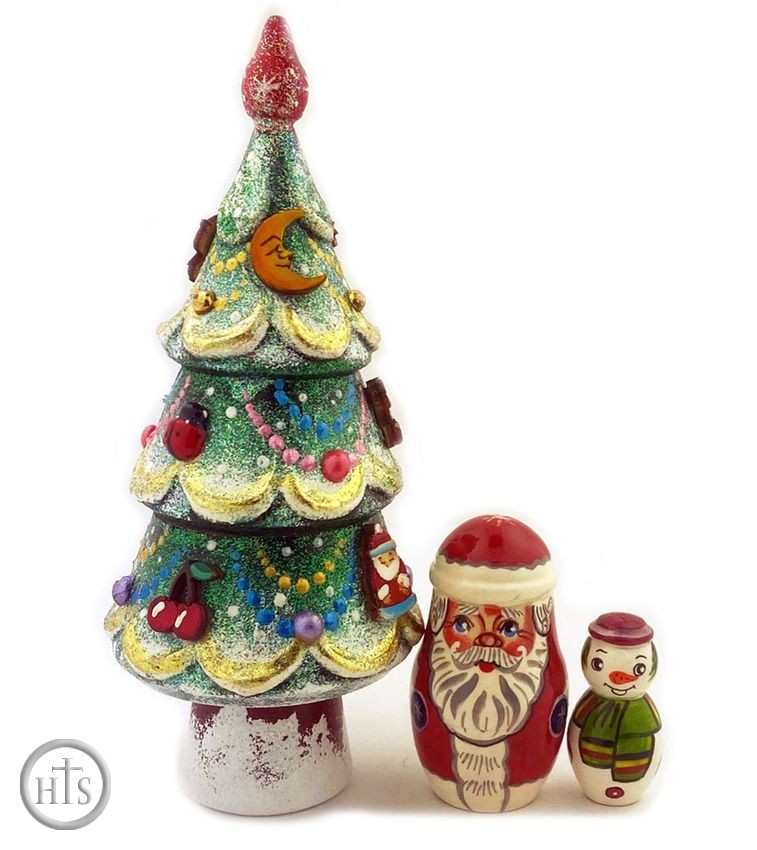 Product Picture - Wooden Christmas Decorations Surprise Tree, 3 Pieces