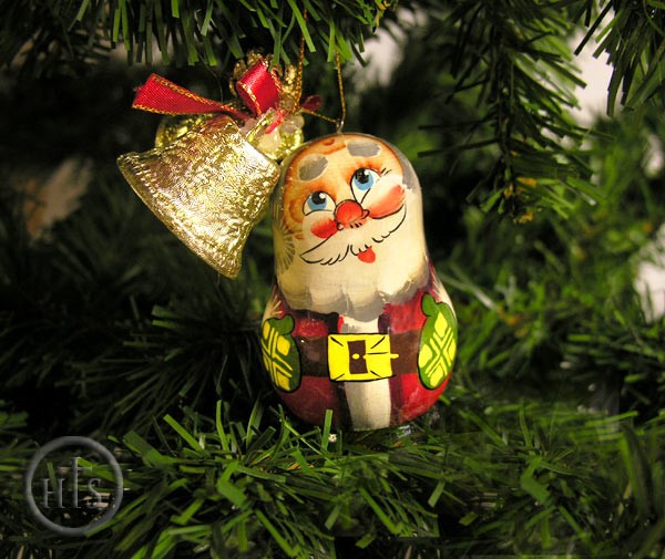 HolyTrinityStore Picture - Christmas Wooden Ornament: Santa with Bell