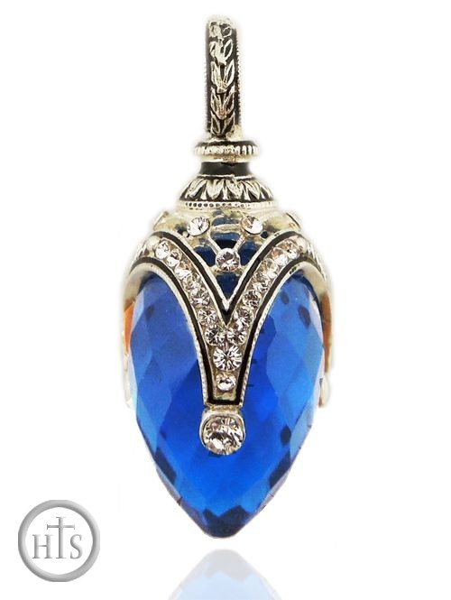 Photo - Egg Pendant with Sapphire, Sterling Silver 925, Faberge Style 