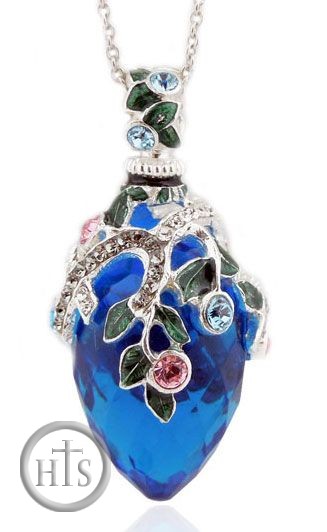 Product Photo - Faberge Style Egg Pendant with Sapphire, Sterling Silver 925