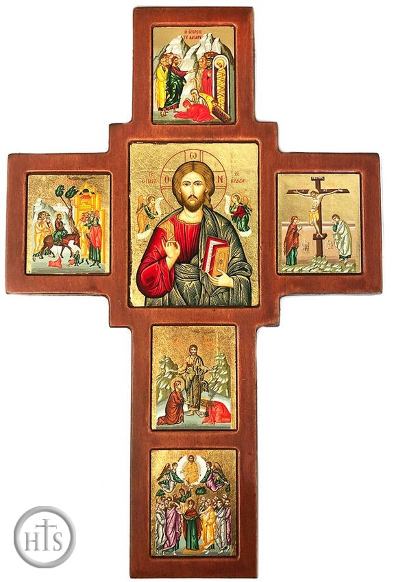 HolyTrinityStore Image - Serigraph Icon Cross with Set of Framed Orthodox Festal Icons