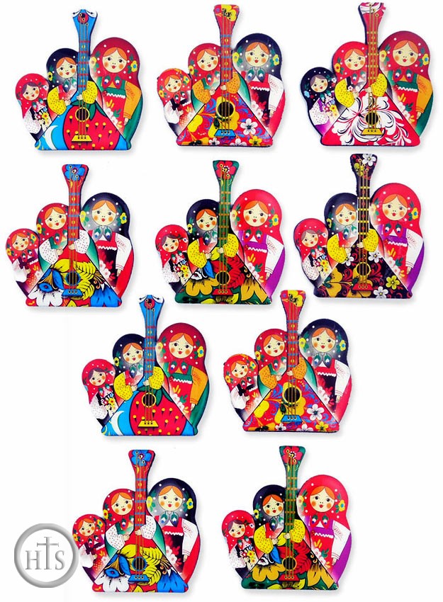 Product Image - Pack of 10 Matreshka Magnets With Balalaika