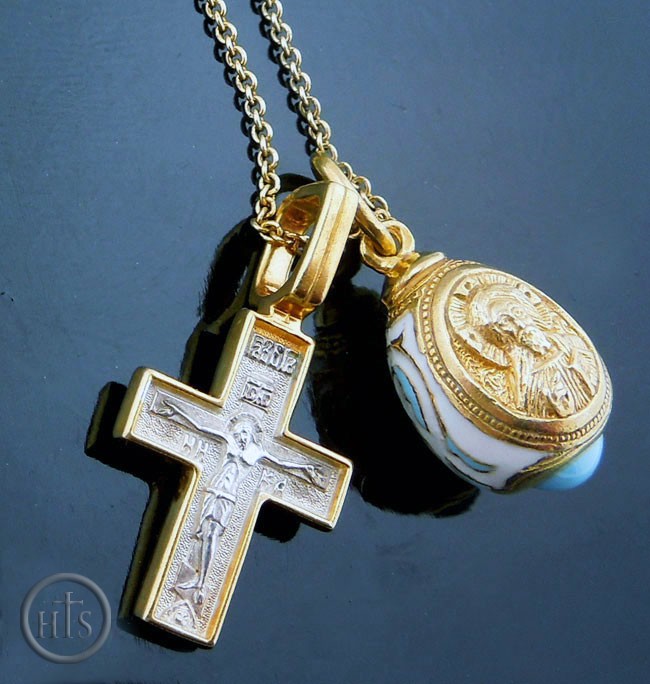 Image - Set of  Gold Gilded Cross, Gold Plated Egg Pendant & Chain