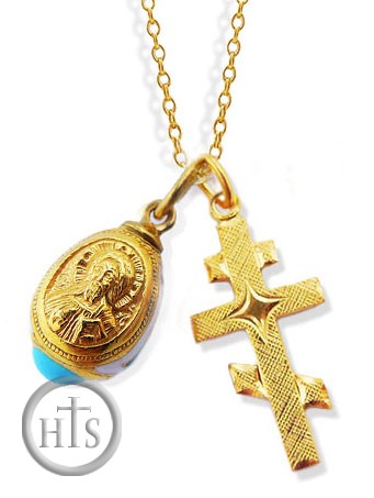 HolyTrinityStore Picture - Set of Gold Plated Cross,  Gold Plated Egg Pendant and Chain
