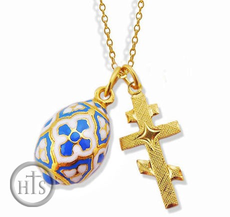 Product Picture - Set of Gold Plated Cross, Gold Plated Egg Pendant and Chain