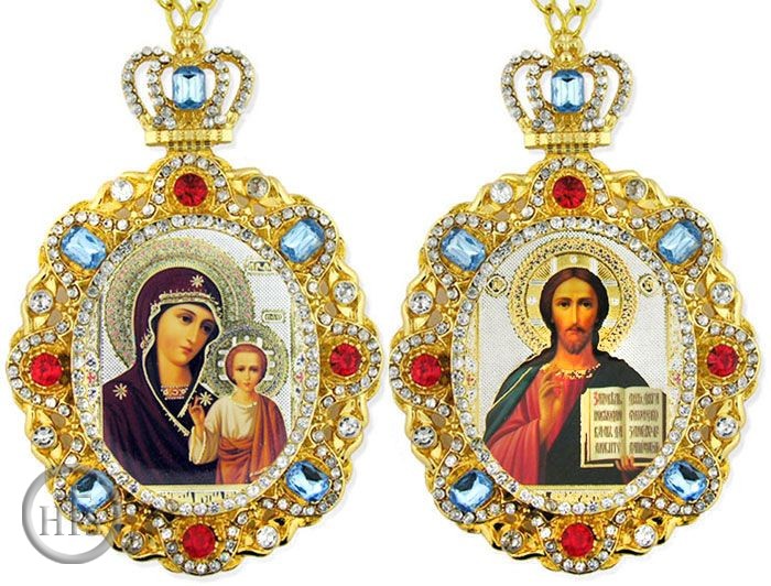 HolyTrinityStore Picture - Matching Set of 2 Jeweled Framed Icon Pendant Ornaments