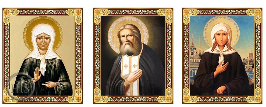 Photo - St Matrona, St Seraphim Sarovsky,  St Xenia, Set of 3 Mini Icons