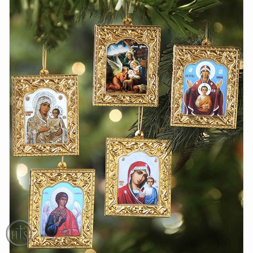 HolyTrinityStore Picture - Set of 5 Orthodox Framed  Mini Icons with Stands