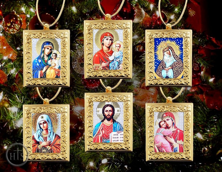 HolyTrinityStore Image - Set of 6 Orthodox Framed  Mini Icons with Stands