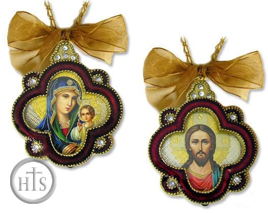 Picture - Enamel Framed Icon Pendants, Set of 2, Orthodox Authentic Product
