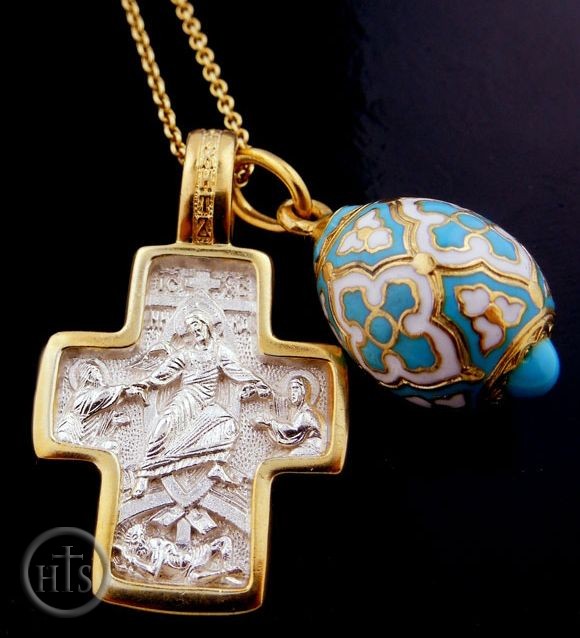 Product Photo - Set of  Gold Gilded Cross, Gold Plated Egg Pendant,  & Chain