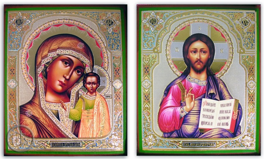 HolyTrinityStore Picture - Virgin of Kazan and Christ the Teacher, Matching Set of Icons -  SF-42/SF-244