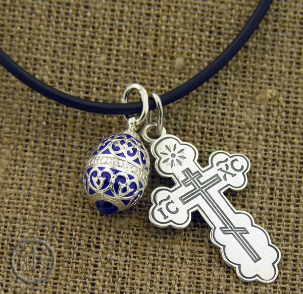 Image - Set of  Sterling Silver Gold Plated Cross, Egg Pendant & Cable Chain