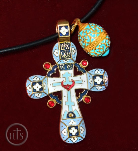 HolyTrinity Pic - Set of  Enameled Sterling Silver Gold Plated Cross & Matching Egg Pendant
