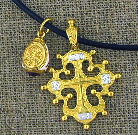 Picture - Set of  Gold Plated Lobe Cross, Egg Pendant & Cable Chain