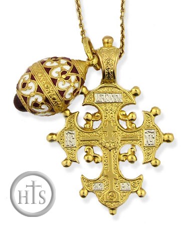 HolyTrinityStore Image - Set of  Sterling Silver Gold Plated Cross, Egg Pendant & Chain