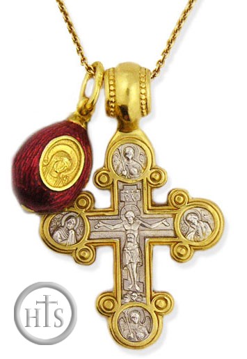Picture - Set of  Sterling Silver Gold Plated Cross, Egg Pendant & Chain