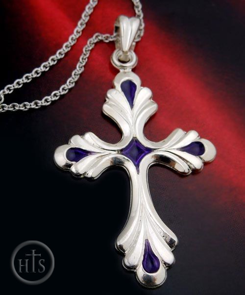 HolyTrinityStore Photo - Sterling Silver Enameled Cross with Chain