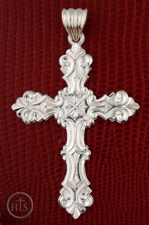 Image - Sterling Silver Cross with High Polish Rhodium Finish, Large