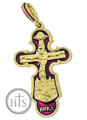 Product Photo - Sterling Silver Gold Plated Reversible Enameled Cross w/ Crucifix