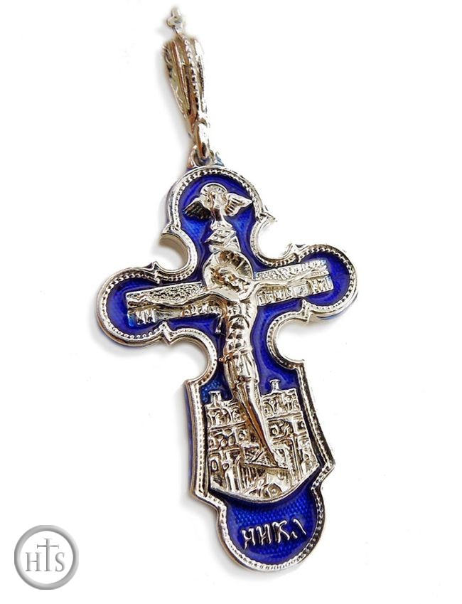HolyTrinityStore Picture - Sterling Silver,  Reversible Enameled Cross with  Corpus Crucifix