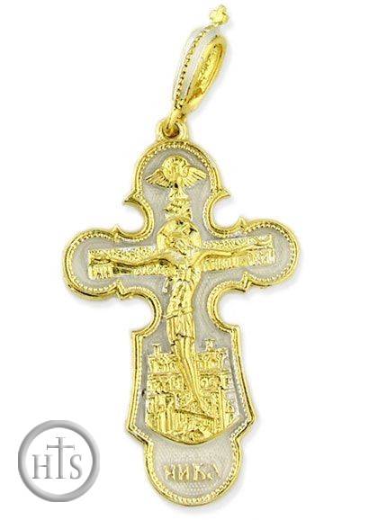 Product Pic - Sterling Silver Gold Plated Reversible Enameled Cross with Metal Corpus Crucifix