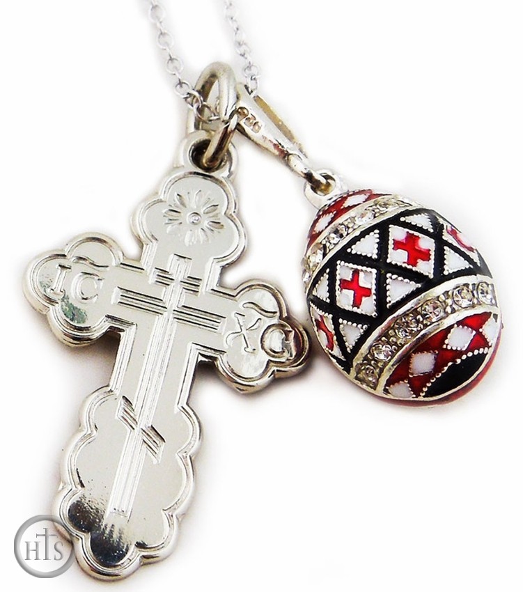 HolyTrinityStore Image - Set of Sterling Silver Cross, Silver  Egg Pendant and Chain