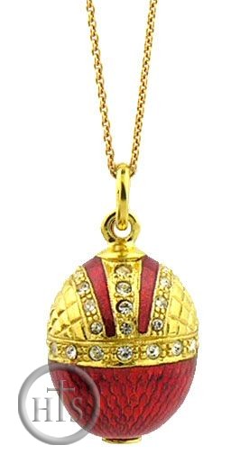 Photo - Crown Style Egg Pendant, Sterling Silver 925, Gold Plated, Red