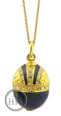 HolyTrinityStore Picture - Crown Style Egg Pendant, Sterling Silver 925, Gold Plated, Black