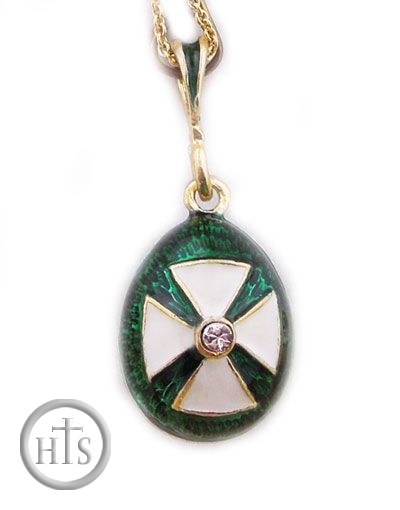 Picture - Enameled Egg Pendant with White Cross, Sterling Silver, Gold Plated