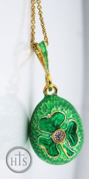 HolyTrinityStore Photo - Three Leaf Glover or Shamrock Faberge Style Green Egg Pendant
