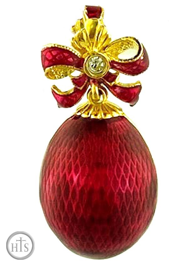 HolyTrinity Pic - Faberge Style Egg Pendant with Bow, Sterling Silver 925, Gold Plated