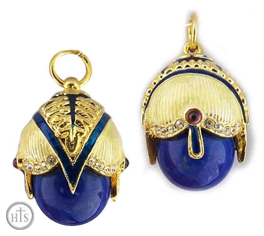 Pic - Egg Pendant with Lapis, Silver 925,  Gold Plated 