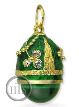 Picture - Egg Pendant with Malachite, Faberge Style, Silver 925, Gold Plated 