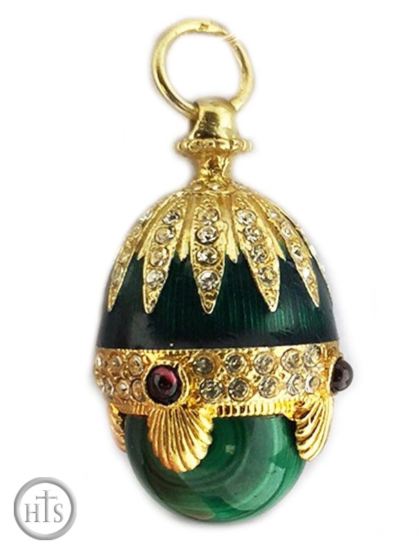 Product Picture - Egg Pendant with Malachite, Faberge Style, Silver 925, Gold Plated 